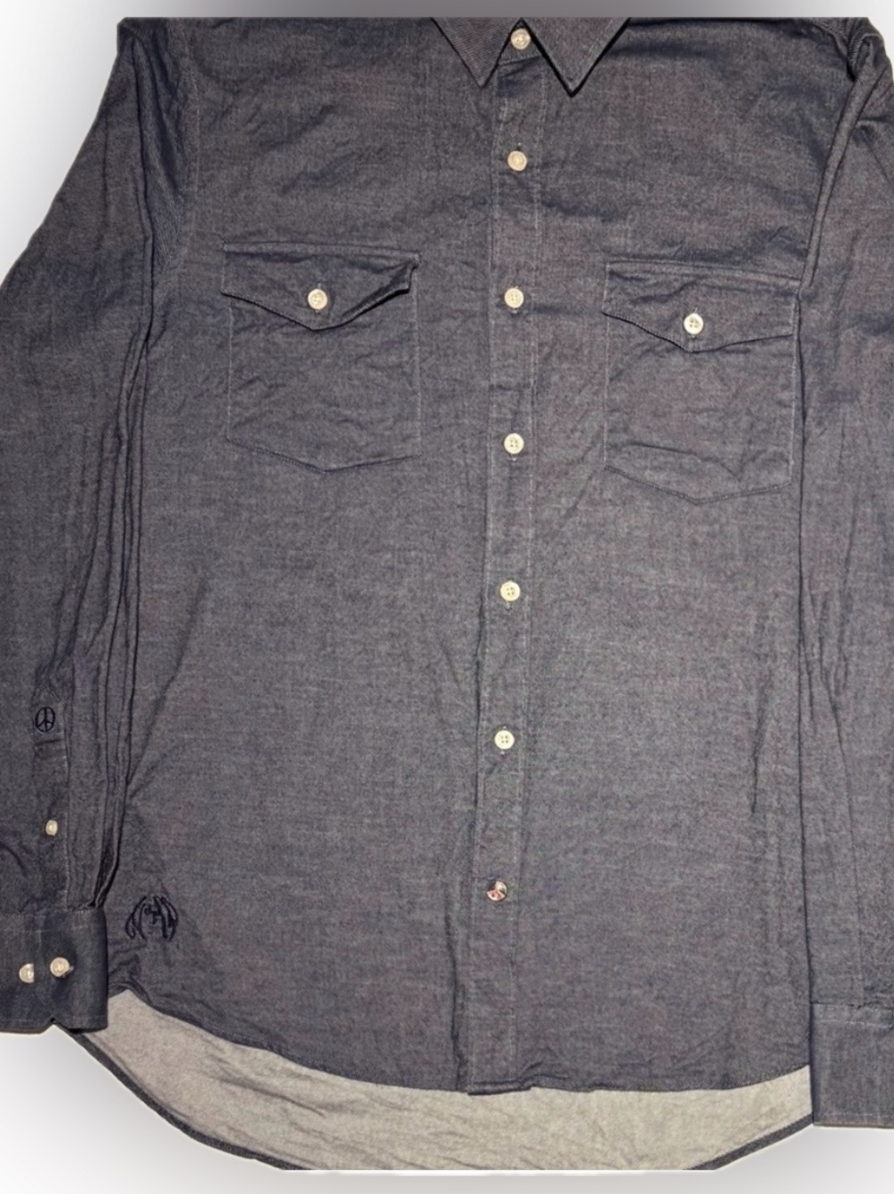 Classic Denim Button-Down Shirt for Men By John Lennon Size Medium
